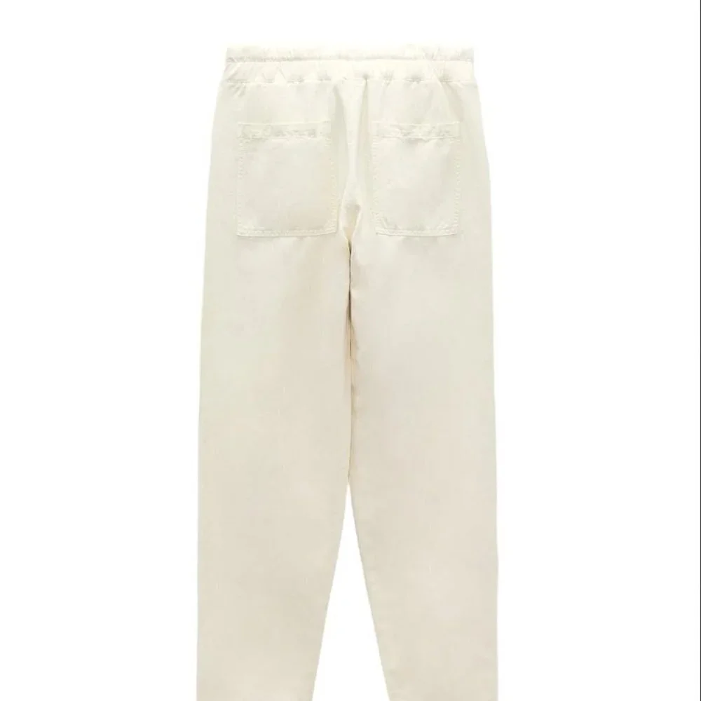 ZARA LINEN BLEND JOGGING PANTS BEIGE SIZE M 4877/052/712